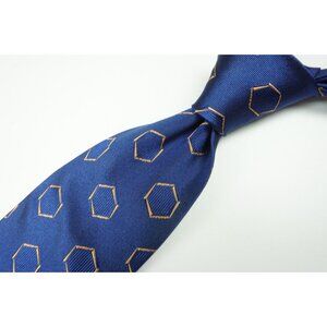 Cesare Attolini Cobalt Blue Lemon Yellow Geometric 100% Silk Tie BRAND NEW